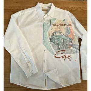 Cubavera Havana Car Club Linen‎ Shirt Men's XL Graphic Embroidered Cuba
